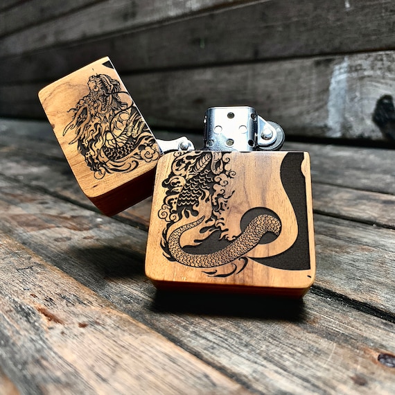 Dragon Yin-yang Java Teak Wood Engraved Lighter - Handmade Custom