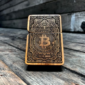 Bitcoin Java Teakholz Feuerzeug mit Gravur