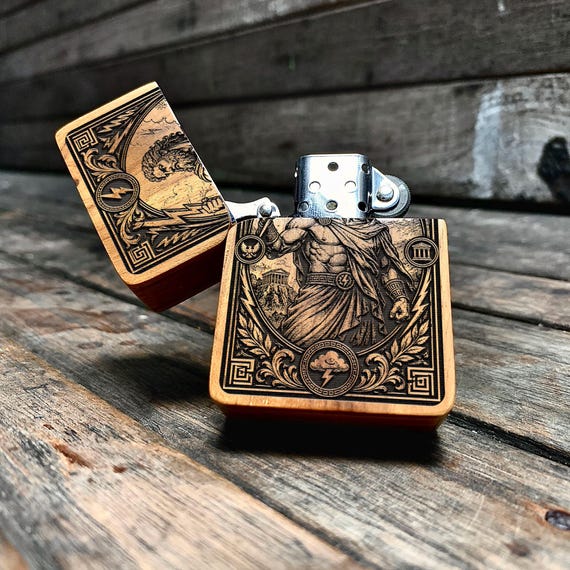 コラボ/DOWLUCK/道楽/Zippo/ライター/ゴールド/EVISU/箱付 Zeus - Java Teak Wood Engraved Lighter - Etsy