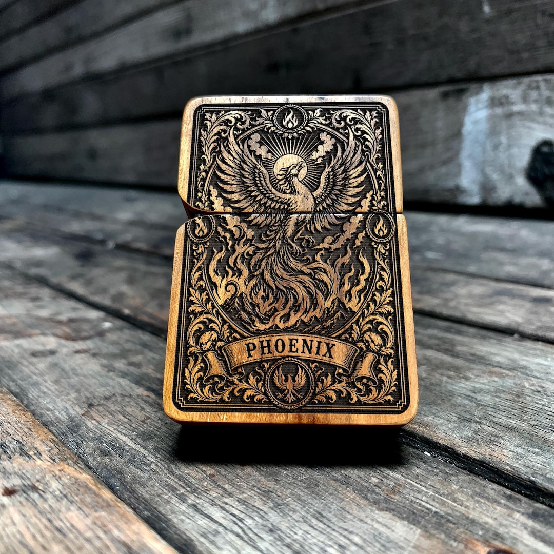Phoenix Java Teakwood Engraved Lighter, Personalized Smoking Gifts
