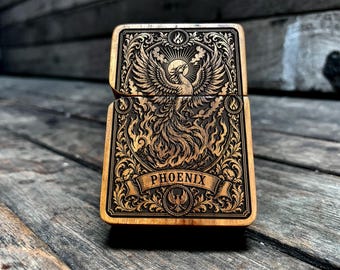 Phoenix Java Teakwood Engraved Lighter, Personalized Smoking Gifts