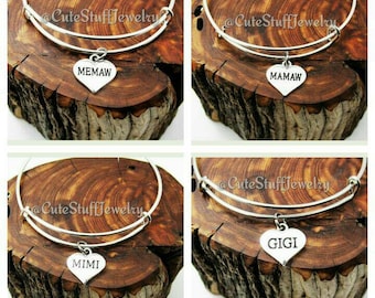 Memaw Bracelet, Memaw Bangle, Mamaw Bracelet, Mimi Bracelet, Gigi Bracelet, Handmade Memaw Jewelry, Family Bangle Bracelet