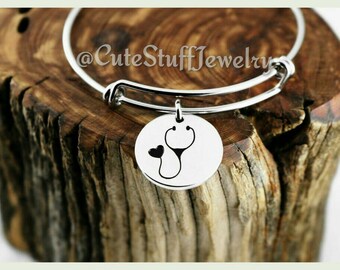 Heart Stethoscope Bracelet, Doctor Stethoscope Bangle, Nurse Stethoscope Bracelet, Nurses Bracelet, MD Bracelet, RN Bracelet, Cardiologist