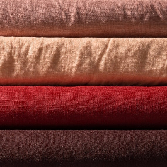 100% Linen Flax Medium Weight Fabric by the Yard Pink Red Blush Gold Yellow 5.5 Oz/Sq Yard