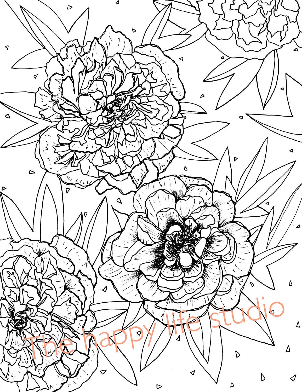 Download Peony Coloring Page Flower coloring page Peonies drawing | Etsy