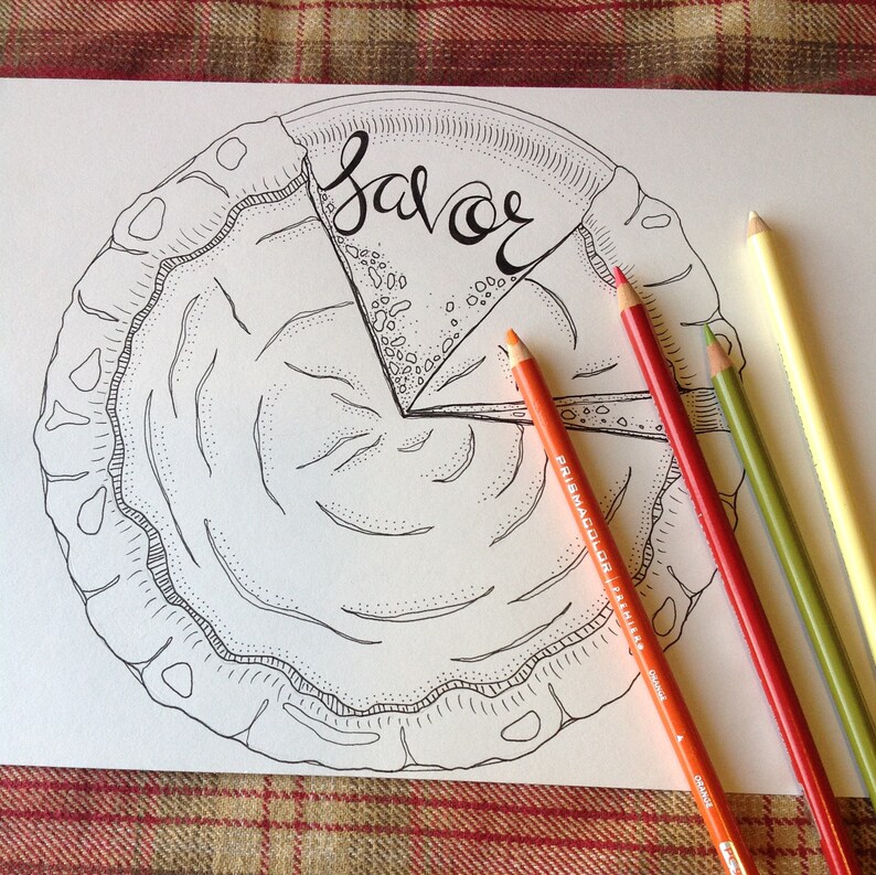 Pumpkin Pie Coloring Page Thanksgiving Coloring Page Adult | Etsy