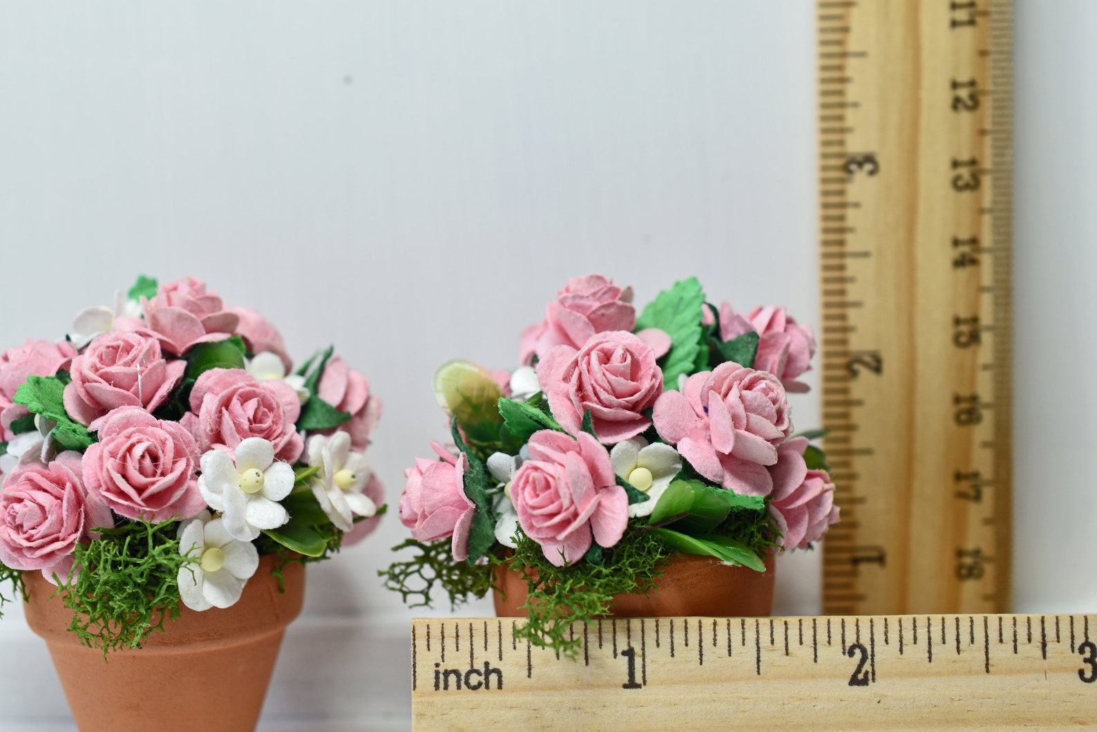 Set of Two Miniature Flower Arrangements Pink Shabby Chic Etsy