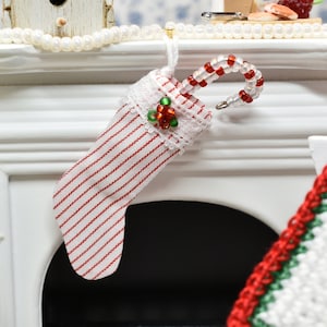 Christmas Decoration for Dollhouse, Red & White Stripe Christmas Stocking, 1 12 Scale, Mini Xmas, Fairy Garden Holiday, Dolls House Artisan