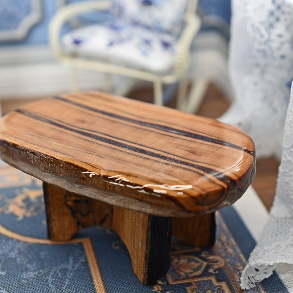 Dolls House Kitchen Table, 1 12 Scale Farmhouse Table, Rustic Miniatures, Natural Wood Side Table, Country Accent Table, Primitive Furniture