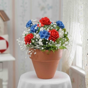 Red White Blue Dollhouse Americana, Patriotic Flower Arrangement 1 12 Scale, Memorial Day, 4th of July Floral Bouquet, Dolls House Flowers