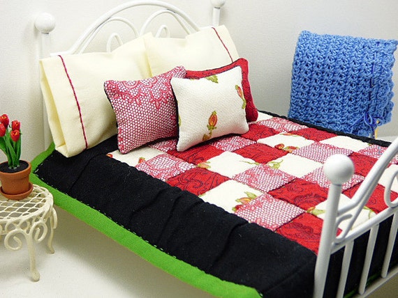 Dollhouse Bedding Set Red Rose Black Floral Comforter Mini Etsy