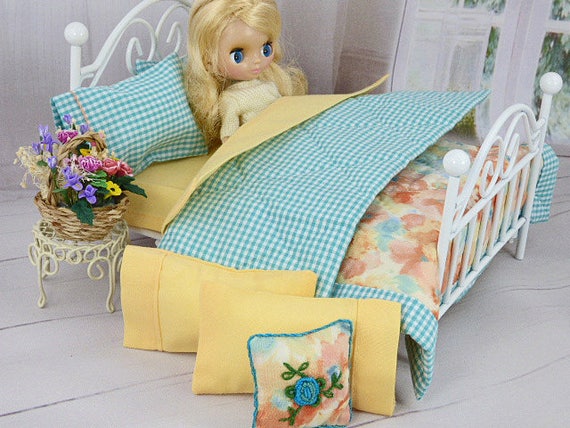 Dollhouse Bedding Set Green Blanket Peach Sheets Small Etsy