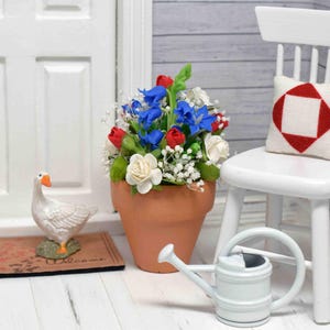 Miniature Patriotic Flower Arrangement, Red White Blue Dollhouse Decoration, 1 12 Scale July 4th Bouquet, Dolls House Flower Shop Artisan