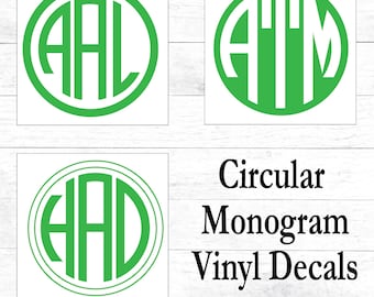 Personalized Circular Monogram Vinyl Decal / Sticker / Label in your choice of size, color and style