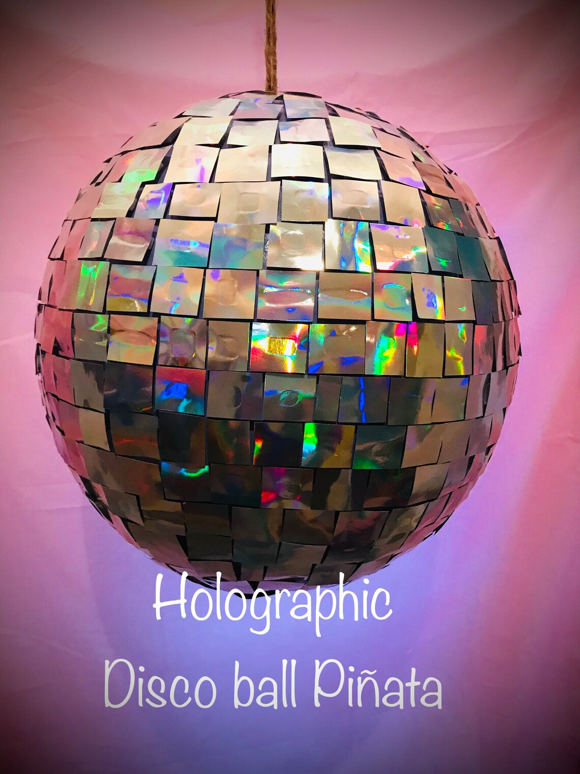 Disco Ball Piñataholographic Finish With Lavender Background Etsy