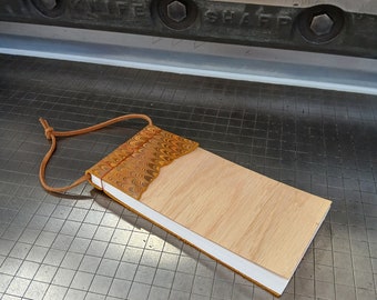 Livro rústico de listas para pendurar | Encadernação japonesa com faca | Bloco de notas com capa de couro marmorizado + madeira