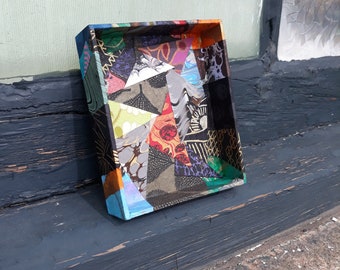 Bandeja de bugigangas com colagem Boho | Decoração de mesa única feita à mão | Porta-joias Boho