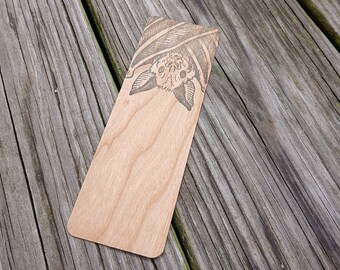 Marcador impresso em madeira de morcego fofo | Adorável protetor de página noturno de madeira extravagante