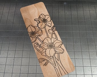 Marcador de madeira tipografado de papoulas | Porta-páginas de madeira Boquet floral delicado