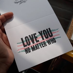 Love You No Matter Who - Letterpress Grußkarte | Gefaltete Notiz mit passendem Umschlag | Trans Pride Ally