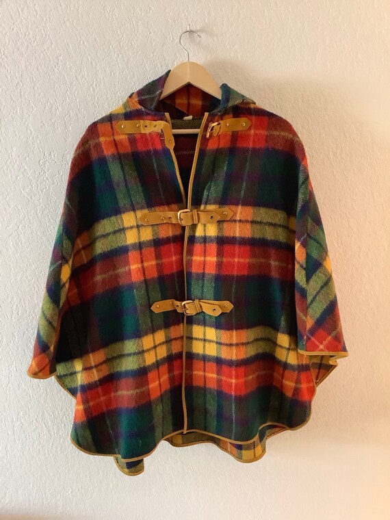 Vintage 1970s mod hooded plaid cape