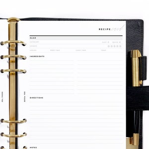 A5 Recipe Card, Ingredients & Instructions, Printable Planner Inserts [PDF File]