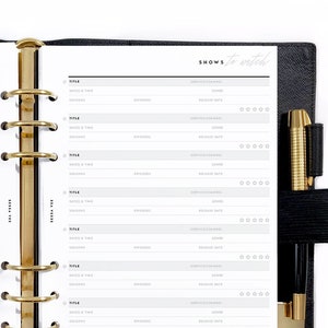 A5 Shows to Watch, TV Log & Reviews, Printable Planner Inserts [PDF File]