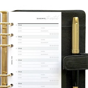 Personal Size Shows to Watch, TV Log & Reviews, Printable Planner Inserts [PDF File]