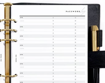 A5 Password Log or Keeper, Printable Planner Inserts [PDF File]