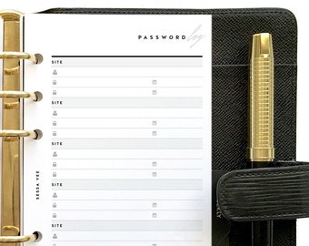 Personal Size Password Log or Keeper, Printable Planner Inserts [PDF File]