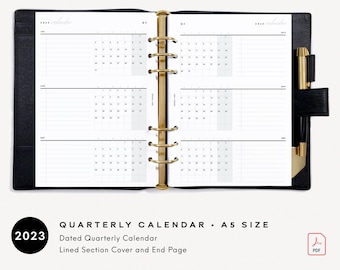 2023 Dated Quarterly Calendar, Printable Planner Inserts, A5 Size [PDF File]