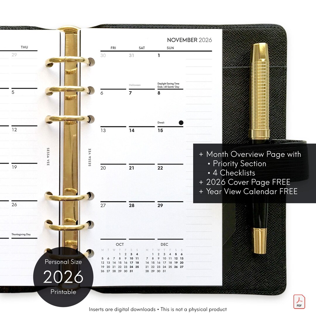 2026 Personal Size Printable - Unlined Monthly Calendar Mo2p, Dated ...