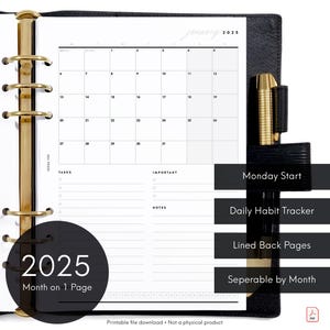 Calendario Mo1P 2025, mes en una página, inserto imprimible mensual, tamaño A5 [Archivo PDF]