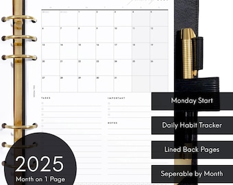 2025 Mo1P Calendar, Month on One Page Monthly Printable Planner Insert, A5 Size [PDF File]