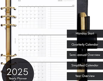 2025 Dated Yearly Bundle, Quarterly Calendar, Biannual Calendar, Full Year, Printable Planner Inserts, A5 Size [PDF File]