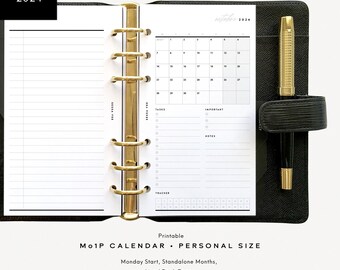 2024 Mo1P Calendar, Month on One Page Monthly Printable Planner Insert, Personal Size [PDF File]