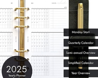 2025 Dated Yearly Bundle, Quarterly Calendar, Biannual Calendar, Full Year, Printable Planner Inserts, A5 Size [PDF File]