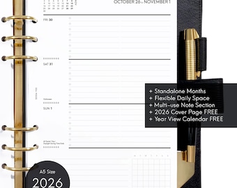 2026 A5 Printable - Lined Vertical Flex Weekly Wo2p, Dated Planner ...