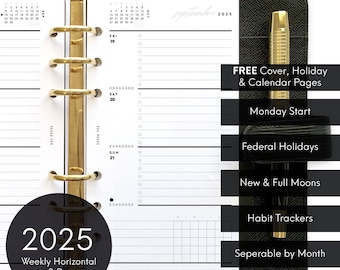 2025 Personal Size Horizontal Weekly Wo2P, Dated Printable Planner Inserts, Monday Start, Minimal Modern & Functional [PDF File]