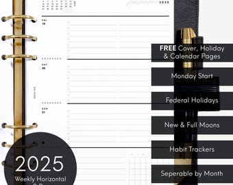 2025 A5 Horizontal Weekly Wo2P, Dated Printable Planner Inserts, Monday Start, Minimal Modern & Functional [PDF File]
