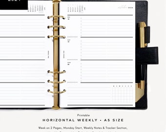 2024 A5 Dated Horizontal Weekly Wo2P, Printable Planner Inserts, Monday Start, Minimal Modern & Functional [PDF File]