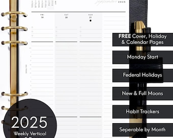 2025 A5 Vertical Weekly Wo2P, Dated Printable Planner Inserts, Monday Start, Minimal Modern & Functional [PDF File]