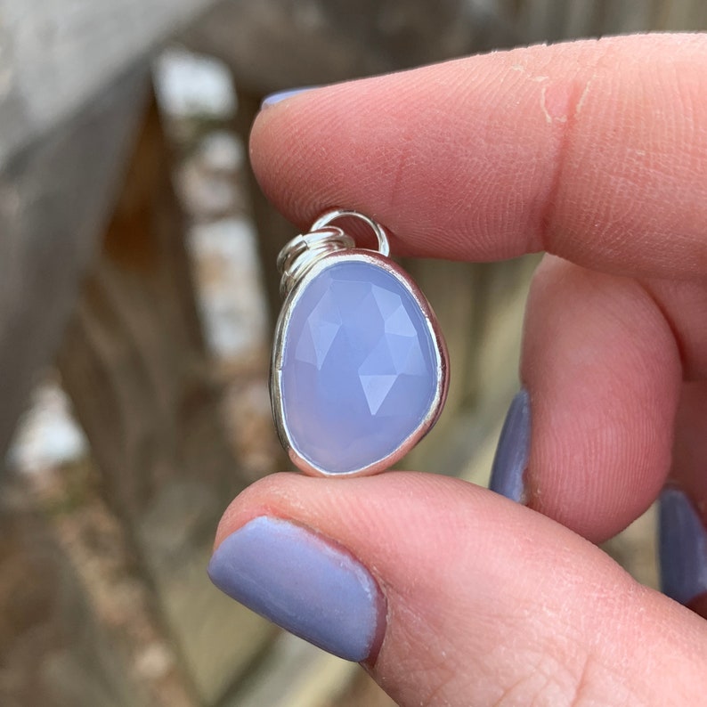 Blue Pendant Blue Chalcedony Pendant Sterling Silver Blue Chalcedony Necklace Rose Cut Chalcedony Pendant Light Blue Pendant