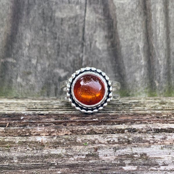 Orange Kyanite Ring - Kyanite Stacking Ring - Sterling Silver Orange Kyanite Ring - Orange Stacking Ring - Hammered Ring Band - Kyanite Ring