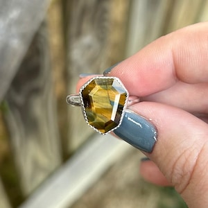 Tigers Eye Ring - Sterling Silver Tigers Eye - Shield Ring - Tiger Eye Jewelry - Gemstone Ring - Sterling Silver Rings - Golden Tigers Eye