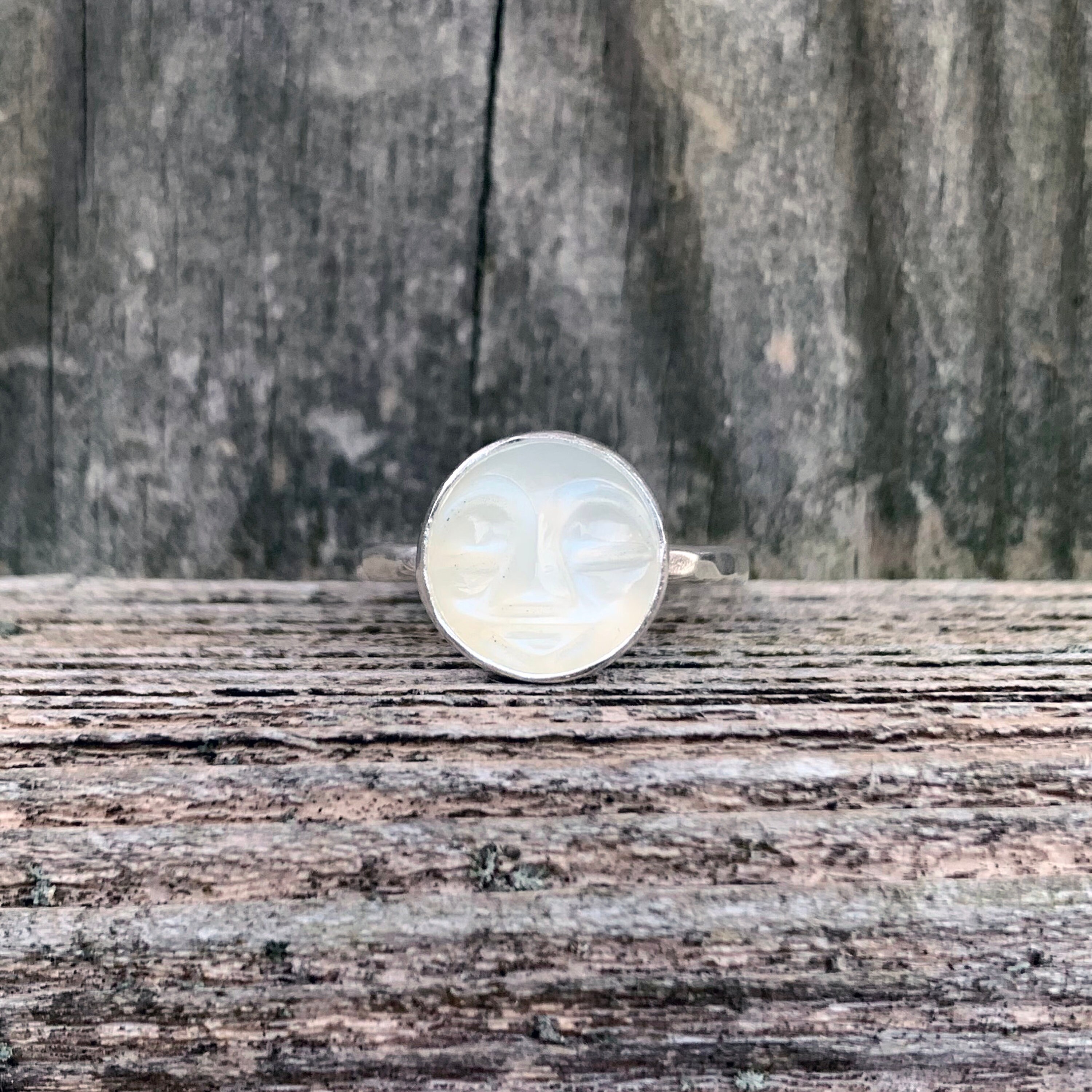 Moon Whit Rings White Moonstone Moon Ring - Carved Moon Face Ring - Moon Ring - White ...