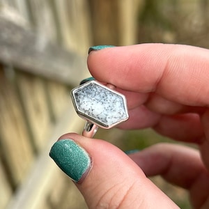 Dendritic Agate Ring - Dendritic Agate Ring - Statement Agate Ring - Hexagon Dendritic Agate Ring - Sterling Silver Dendritic Agate Ring