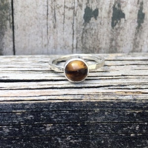 Tigers Eye Ring - Tiger Eye Ring - Stacking Rings - Sterling Silver - Hammered Rings - Petite Ring - Under 50 - Gemstone Ring - Brown Ring