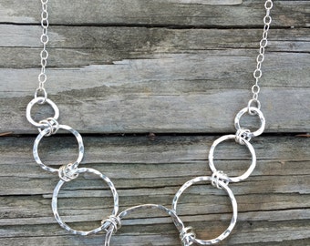 Sterling Necklace - Hammered Hoop Necklace - Hammered Jewelry - Sterling Silver - Link Necklace - Statement Necklace - Sterling Chain