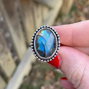 Labradorite Sterling Silver Ring - Statement Labradorite Ring - Oval Labradorite Ring - Blue Labradorite Ring - Labradorite Jewelry